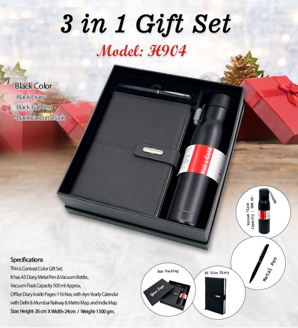 3 in 1 gift set model h904 metal pen, diary, bottle